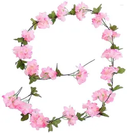 Flores decorativas 2m 2m Rosa Artificial Flor de cerejeira Garland Flor da videira pendurada para coroa de casamentos Arches Home Garden Party Decor