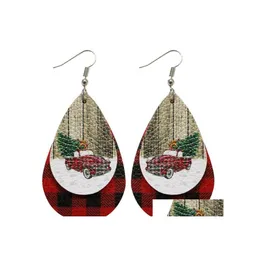 Dangle Chandelier Fashion Jewelry Pu Leather Earrings Double Layer Christmas Santa Claus Snow Faux Drop Delivery Dh6Zv