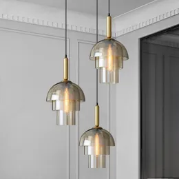 Pendant Lamps American Luxury Glass Lamp Golden Bar Restaurant Hanging Lights Modern Simple Suspendu Lustre Bedroom Bedside Led LampPendant