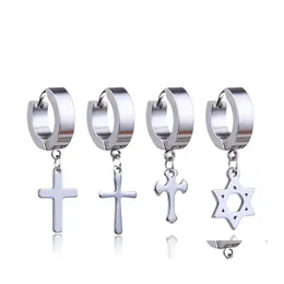 Dangle Chandelier Titanium Steel Cross Star Drop Fake Phaking Puncing Punk Men Hypoallergenic Nonpierring Clip على حلقات الأذن الطوق ot5tc