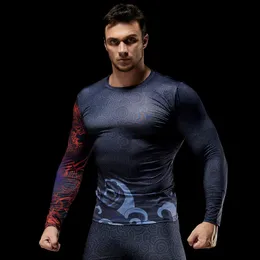 Men's T-Shirts Chinese Style 3D Print Fashion Fitness Sports T-Shirts Streetwear Hip Hop Casual Long Sleeves Compression Quick-Drying Tops 230204