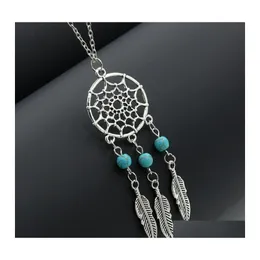 Pendant Necklaces Dream Catchers Choker Vintage Sier Wings Feather Leaf Turquoise Adjustable Necklace For Women S Fashion Drop Deliv Otymc