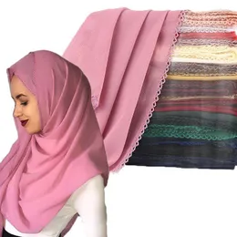 Scarves Women Bubble Chiffon Floral Lace Shawls Hijab Plain Long Headband Fashion Scarf Wraps Muslim 1 Pc