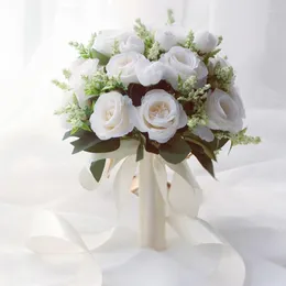 Декоративные цветы невеста Букет подружка невесты свадебные цветочные цветы белые искусственные розы свадебные букеты брачные аксессуары