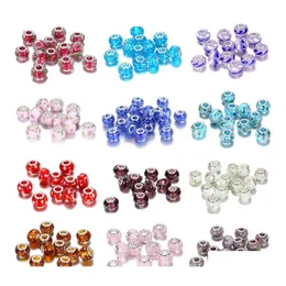 Charms 19 colori perline di cristallo di vetro con foro grande risultati di fascino distanziatore sciolto artigianale perline di argento europeo con timbro 925 per bracciale Jewe Otmla