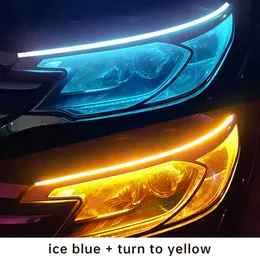 2 Stück LED DRL Auto-Nachtlichter, Tagfahrlicht, flexibler wasserdichter Streifen, Auto-Scheinwerfer, weiße Blinker, gelbe Bremsflusslichter, 12 V