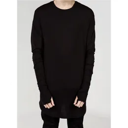 Men's T-Shirts Quality Hip Hop T Shirt Full Mens Long Sleeve T-Shirt with Thumb Hole Cuffs Tees Shirts Curve Hem Men Street Wear Tops Plus Size 230204