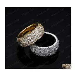 Полосовые кольца 5 слой циркония кольцо Fl Micro Pave Cubic Высококачественный хип -хоп модный ювелирные изделия для мужчин.