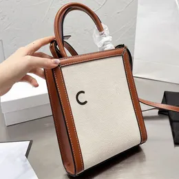 Mini Canvas Totes Bag Patchwork Handbag حقيبة يد تقسيم Crossbody أكياس من الجلد الأصلي رسالة Triomp طباعة حزام قابلة للفصل
