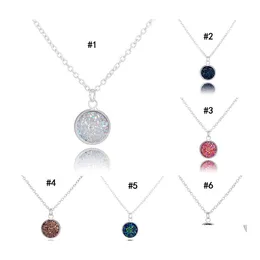 Colares de pingentes de moda redonda druzada 6 cores Bling Natural Stone Drusy Charm Chain Chain Charcle for Women Luxury Jewelry Gift Dro Otcfm