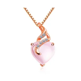 Pendant Necklaces Rose Quartz Necklace For Women Natural Hibiscus Stone Female Clavicle Chain Gold Heart Pink Crystals Vipjewel Drop Dhe54