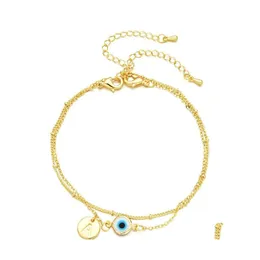 Anklets moda biżuteria złota platowana Zła oko kostka dla kobiet dwuwarstwowa litera łańcucha niebieskiego oczu
