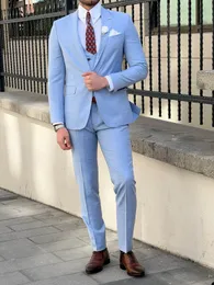 Slim se encaixa no noivo azul claro, smokings pico de lapeel para festas de casamento de festas de baile de negócios trajes de negócios blazer w1475