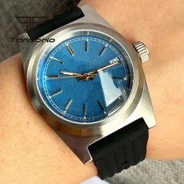 Wristwatches Tandorio Blue Dial 24 Jewels NH35A Brushed 200m Mechanical Automatic Dive Men Watch AR Sapphire Glass Auto Date Screwdown Crown