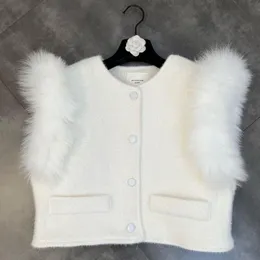 Women's Vests PREPOMP 2023 Winter Arrival Sleeveless Real Fur Decoration Single Breasted Buttons Short Vest Women GD288