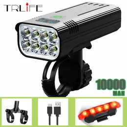 Luzes de bicicleta trlife 10000mAh Bicicleta USB MTB à prova de chuva USB Conjunto com 2 suportes 7000 Acessórios para lanternas de lúmens 230204