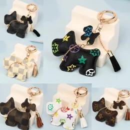 Dog Design Car Keychain Favor Flower Bag Pendant Charm Jewelry Keyring Holder for Men Gift Fashion PU Leather Animal Key Chain