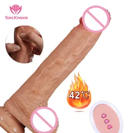 Sex Toy Massager Vibrator for Women Sacknove 10 Mode Vibrating Telescopic Heating Wireless Remote Silicone Thrusting Natural Huge Realistic Dildo Toys