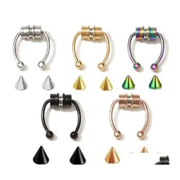 Nose Rings Studs Fashion Magnetic Fake Piercing Stainless Steel Ring Alloy Hoop Septum For Women Body Jewelry Gift Drop Delivery Otrlz