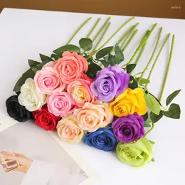 Dekorativa blommor 11st/parti Silk Blommor Arrangemang Tillbehör Artificial Fake Rose Gren Wedding Bouquet Home Living Room Garden Decor