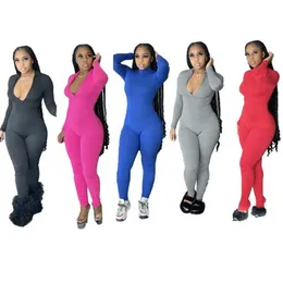 Kobiety Jumpsuits Designer Stały kolor Slim Sexy Długie rękawy klub nocny Klub Ladies Fashion Rompers 5 Kolory S-XXL