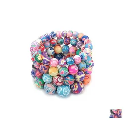Beaded Strands Fimo Printing Beaded Chains Bracelets For Women 814 Mm Flower Soft Y Beads Wrap Bangle Fashion Handmade Diy Jewelry Ot8Dl