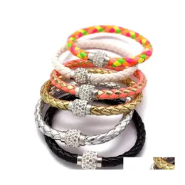 Braccialetti con ciondoli 13 colori Pu braccialetto in pelle Cz discoteca cristallo strass chiusura magnetica braccialetto avvolgente per gioielli di moda unisex Dro Ot2L8