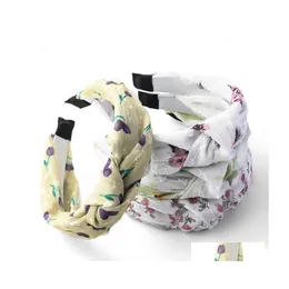 Bandas da cabe￧a Moda Floral Chiffon Fabric Kontted Head Band for Women Widesided Accessories Hair Deliver Drop J￳ias Hairjewelry DHWKC