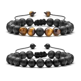 Fili di perline Pietra lavica vulcanica Bracciale con perline Yoga Diffusore di olio essenziale Roccia Intrecciata Corda Guarigione Nce Bracciale per uomo Wo Ot6Pd