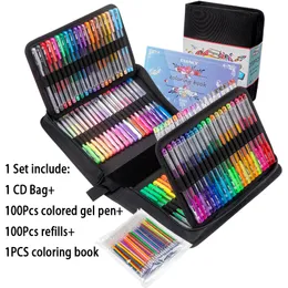 Cenas de gel coloridas de canetas de gel Conjunto de 100 cores para desenho Pintura de desenho Esboço de 0,5 mm Glitter Ballpo Ballpone