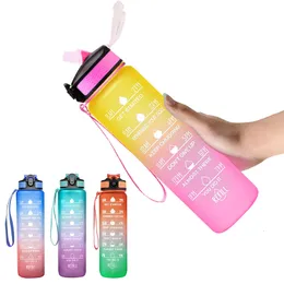 Water Bottles 1 Liter Motivational Sport Leakproof Drinking Outdoor Travel Gym Fitness Jugs For Kitchen 230204