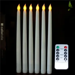 6pcs Plastic Flickering Flameless Remote LED Taper Candles 28 cm Yellow Amber Battery Christmas Candles