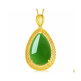 Naszyjniki wiszące Jade Naszyjnik naturalny hetian zielony owalny retro unikalny złoty rzemiosek urok damski sier biżuteria Jasper nec yydhhome drop dht7o