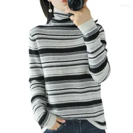 Women's Sweaters Sparsil Woman Winter Warm Knitted Sweater Pullovers Turtleneck Vintage Striped Female Bohemian Thin Jumpers Basic Tops Perf