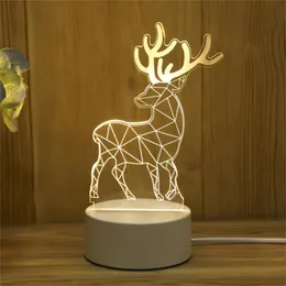 Adornos navideños para el hogar, Papá Noel, árbol, alce, luz de noche 3D con USB, regalo de Navidad, decoración de año navideño, guirnalda 2023