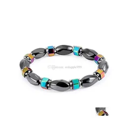 Braccialetti di ematite magnetici con perline Bracciale in lega di colore ab Bracciale di perline di pietra biliare nera per donna Uomo Drop Delivery Jewelry Dhagm