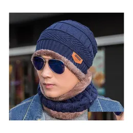 H￼te Schals Sets Herbst Winter Mens Strickkappen Wolle Dicke Plovers Halsw￤rmer mit Hut 2pcs/Set Drop Delivery Mode Accessori Dhwnz