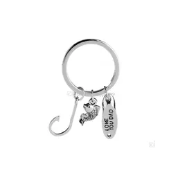 Key Rings Love You Dad A Hook And Fish Keychain Gift For Fathers Day Chain Drop Delivery Jewelry Dhzmk