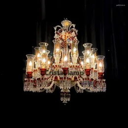 Chandeliers Red Or Blue Luxury Glass Cup Crystal Chandelier LED Ceiling Lights For El Home Lamp