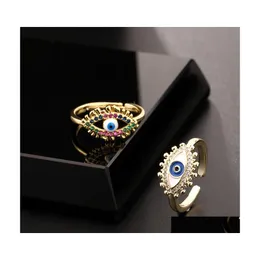 Bandringe Modeschmuck Emaille Evil Eye Ring Colorf Zirkon Blaue Augen Einstellbar Drop Lieferung Dhuo5