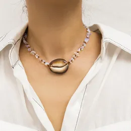 Choker Bohemian Natural Big Shell Halsketten für Frauen Unregelmäßige Steinkette Geometrische Statement-Halskette Modeschmuck Colliers