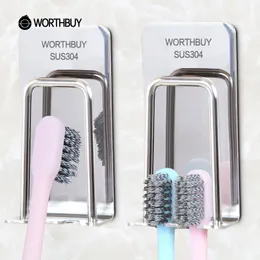 Toothbrush Holders WORTHBUY Creative 188 Stainless Steel Tooth Brush Wall Suction Toothpaste Bathroom Accessories 230204