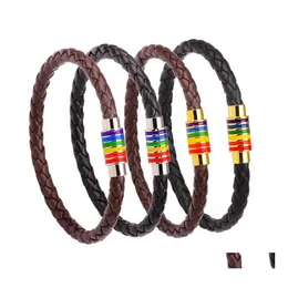 Charm Armbänder Echtes Leder Regenbogen LGBT Zeichen Wrap für Frauen Männer Homosexuell Lesben Edelstahl Magnetische Schnalle Armreif Armband Dr Otsvc