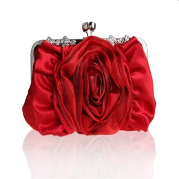 Torby wieczorowe Bag Bankiet 3D Big Flower Tourse Messenger Bolsas Fashion Wedding Elegent Silk Satin Clutch WY73 230204