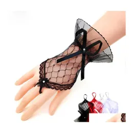 Fingerless Gloves Trendy White Black Red Color Bride Party Sexy Lace Short Bow Glove For Women Drop Delivery Fashion Accessories Hat Otp4E