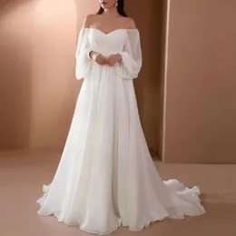 Повседневные платья свадебное платье кружево макси -рукав с высоким талией Женщины Женщины Фолое Подол на плече вечернее платье дамы Вестидос