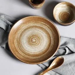 Tazones 4pcs vajilla de cerámica japonesa placa poco profunda tazón de arroz ensalada de una persona ensalada retro redondo CN (origen)