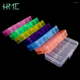 Storage Boxes 12.8 6.5 2.2cm 7 Colors 10 Cells Beads Jewelry Case DIY Organizer Box Transparent Splittable Plastic