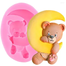 Stampi da forno 3D Moon Bear Stampo in silicone Strumenti per la decorazione di torte di compleanno per bambini Fondente Cioccolato Caramelle Stampo in resina epossidica Accessori fai da te