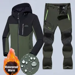 야외 재킷 후드 남성 겨울 캠핑 하이킹 트랙복 등반 스키 슈트 물고기 사냥 방수 소프트 껍질 따뜻한 바지 바지 230203